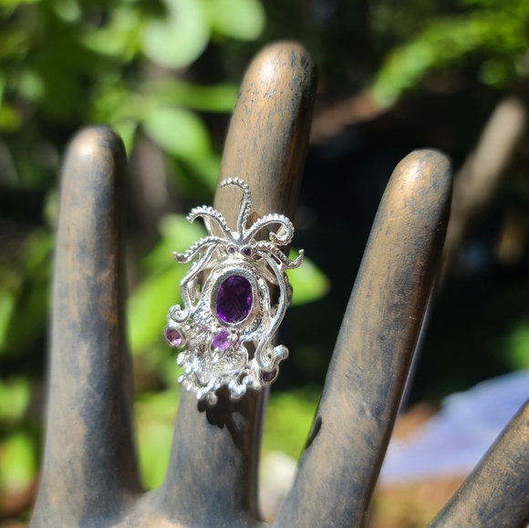 Amethyst Sterling Octopus 🐙 ring sz6 - Picture 4 of 11